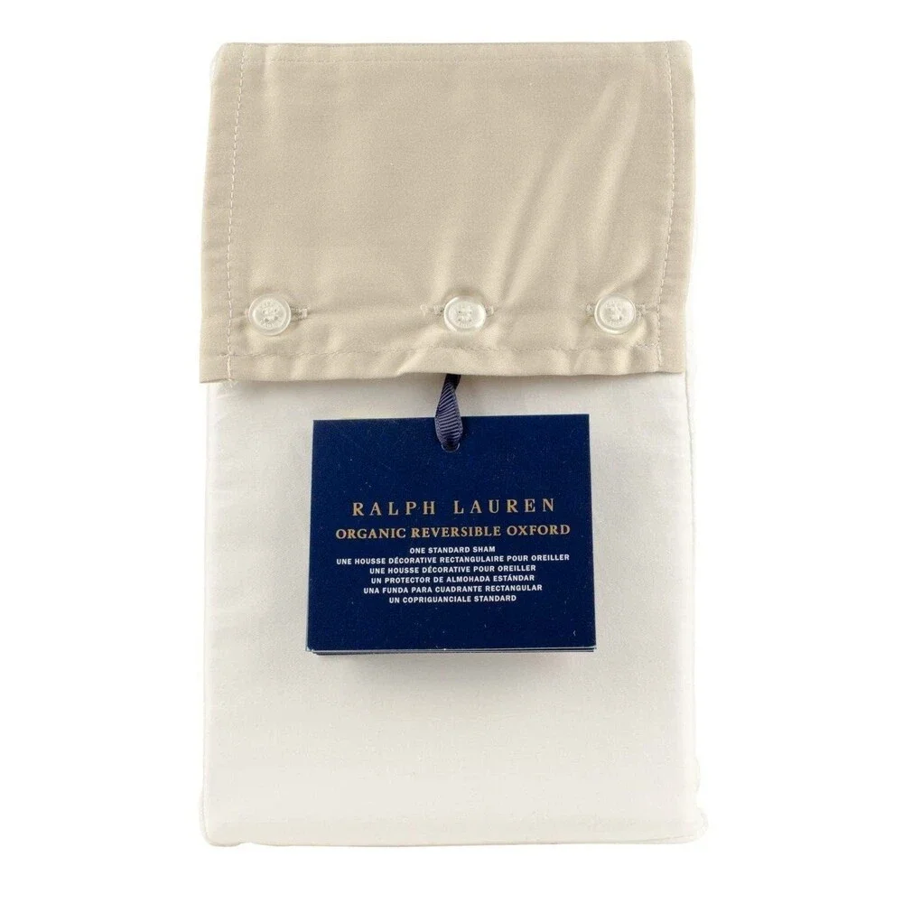 RL Organic Sateen Border One Standard Sham 20X28 Inches Coastal Sand